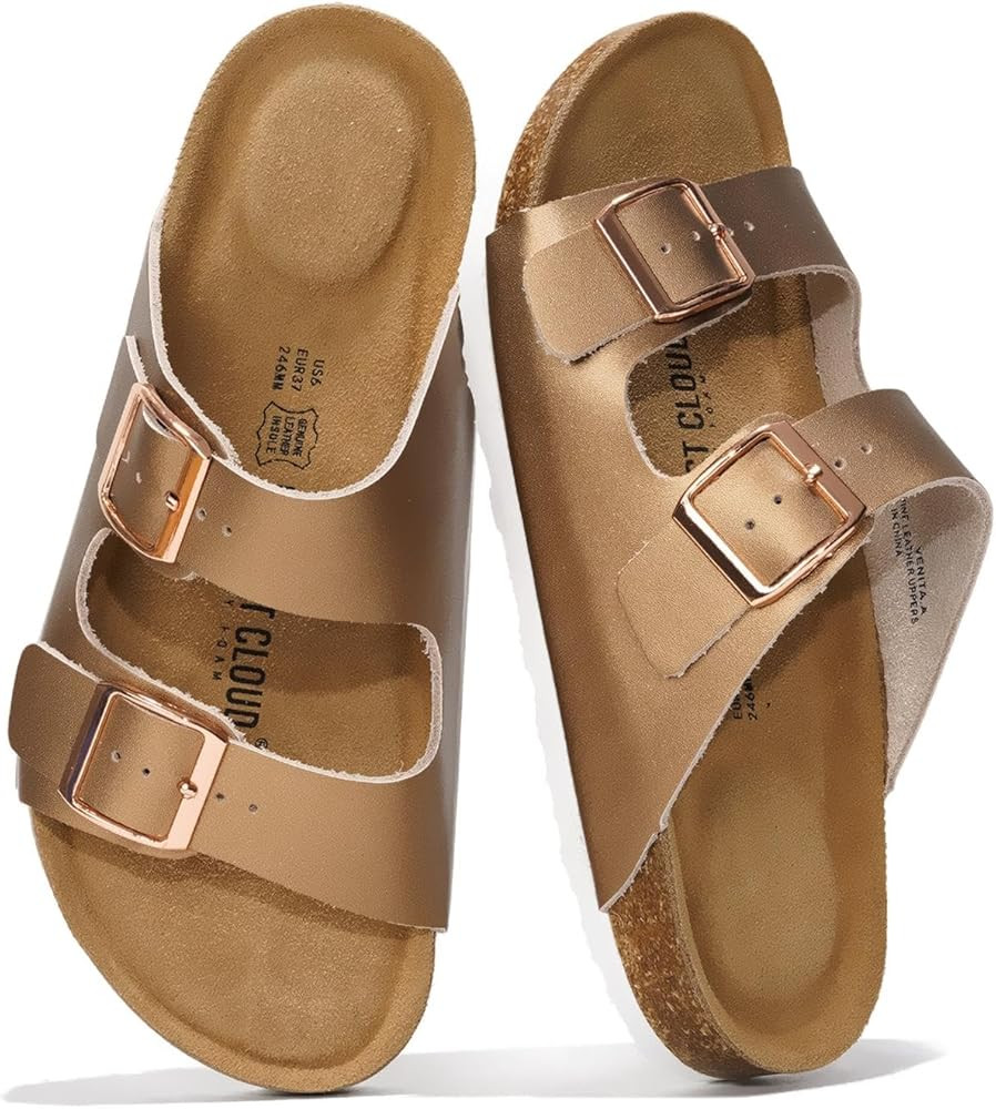 Project Cloud Genuine Leather Flat Sandals Beach Essentials Womens Sandals Memory Foam Vacation E... | Amazon (US)