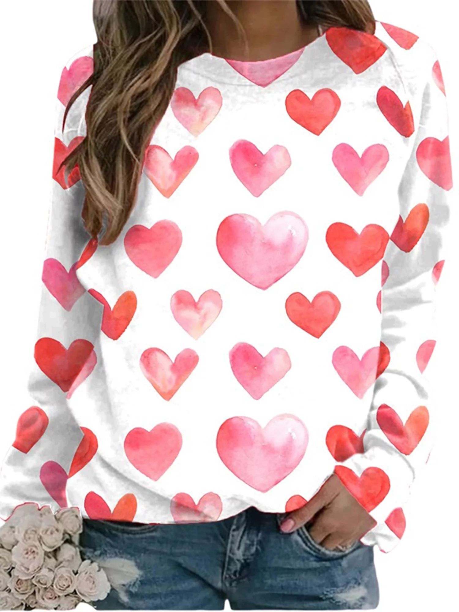 Tregren Valentine's Day Women Casual Sweater Long Sleeve Loose Pullover Tops | Walmart (US)