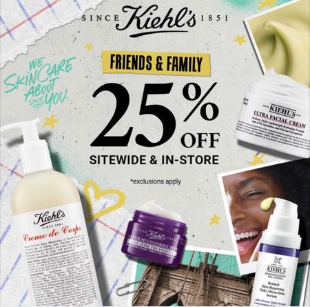 It’s the Friends + Family SALE at my favorite brand of Skincare 
KIEHLS
25% off top products for all skin concerns 

Follow my shop @fashionistanyc on the @shop.LTK app to shop this post and get my exclusive app-only content!

#liketkit #LTKbeauty #LTKsalealert #LTKover40
@shop.ltk
https://liketk.it/4irgh