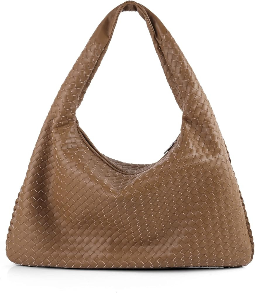 LMKIDS Women's Leather Woven Tote Handbag,Handmade Large Capacity Shoulder Bags Travel Bag Shopper B | Amazon (US)