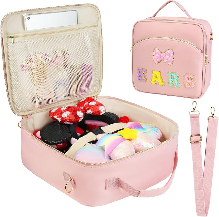 Chenille Letter Bow Mouse Ears Travel Case, Park Ears Headband Holder Storage Bag, Hair Accessori... | Amazon (US)