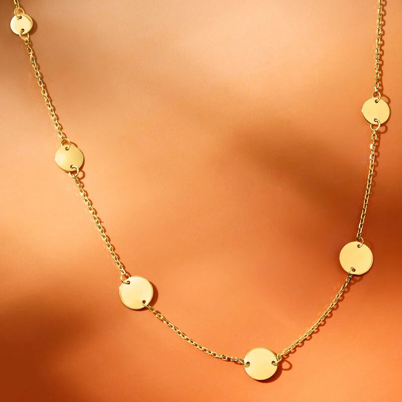 Italian 14kt Yellow Gold Multi-Size Disc Station Necklace | Ross-Simons