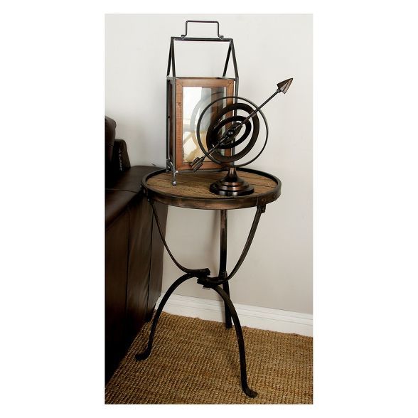Rustic Iron and Natural Wood Frame Round Side Table Brown - Olivia & May | Target