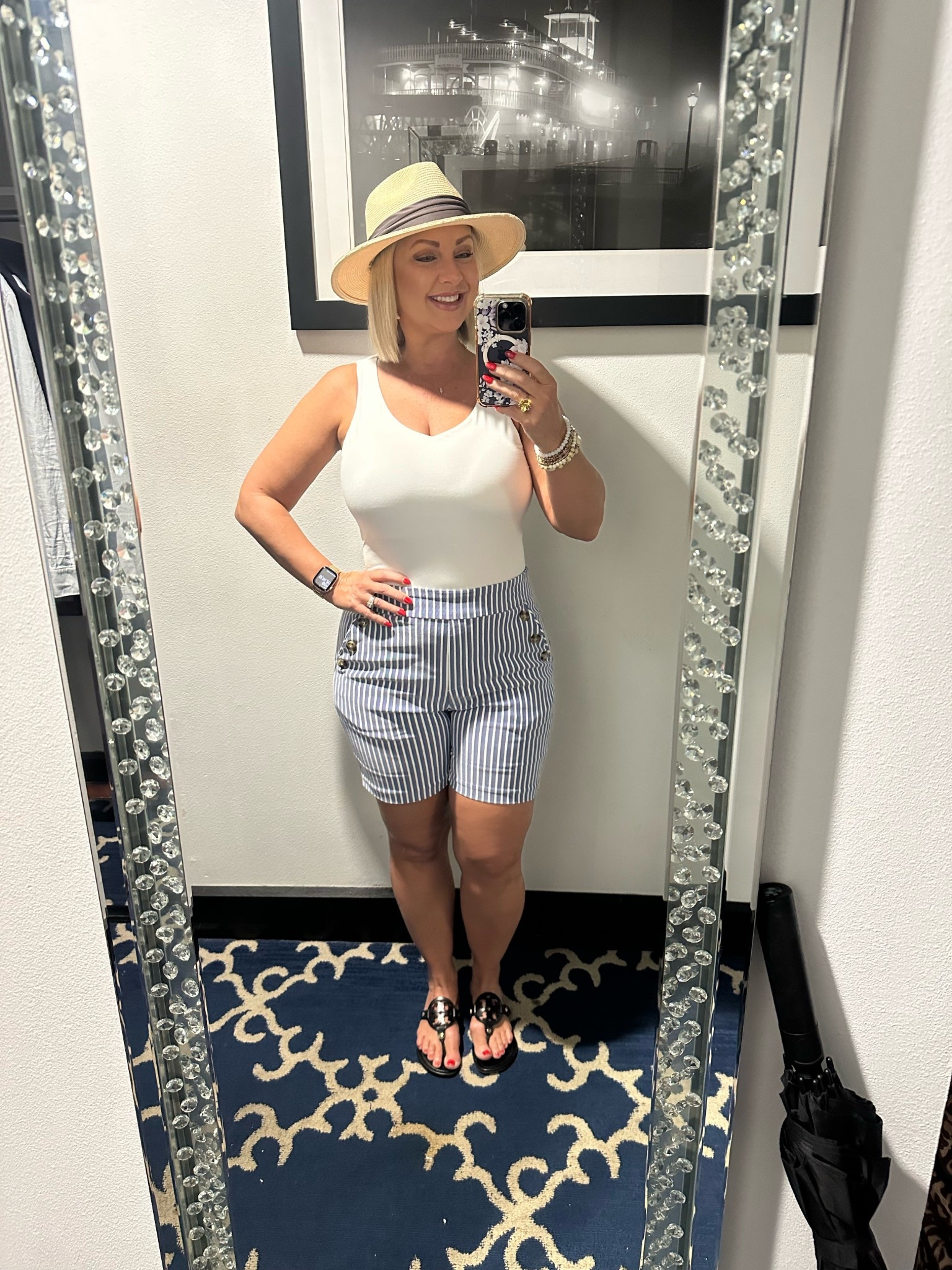 Such a fun and cozy summer outfit!! This is my FAVORITE white tank because it’s double lined and super soft! 