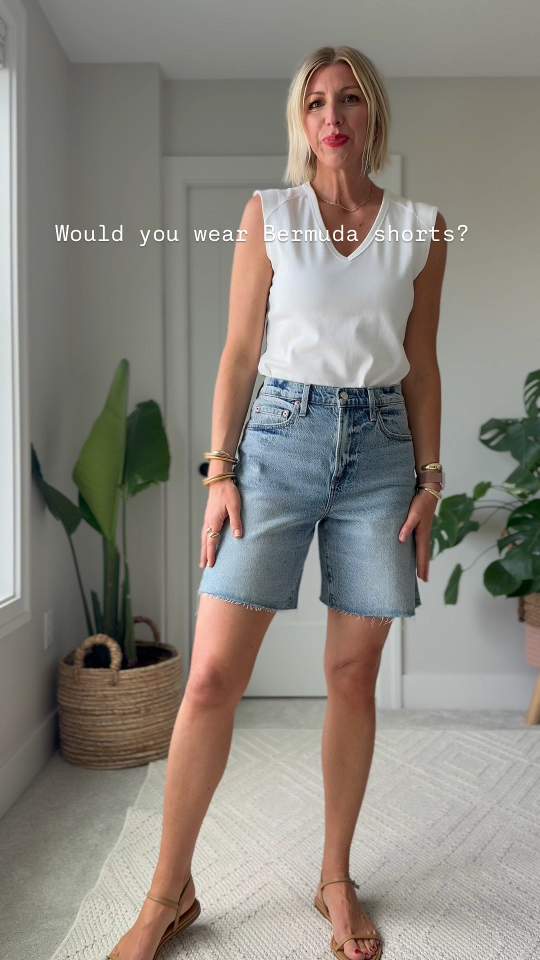 Denim Shorts Do’s & Don’ts: 
Baggy or boxy fits that drown your shape. Instead opt for slim, structured cuts that elongate your legs. A slight a-line shape is very flattering in the thighs. These shorts have great stretch & fit true to size. 

#LTKSeasonal #LTKOver40 #LTKStyleTip