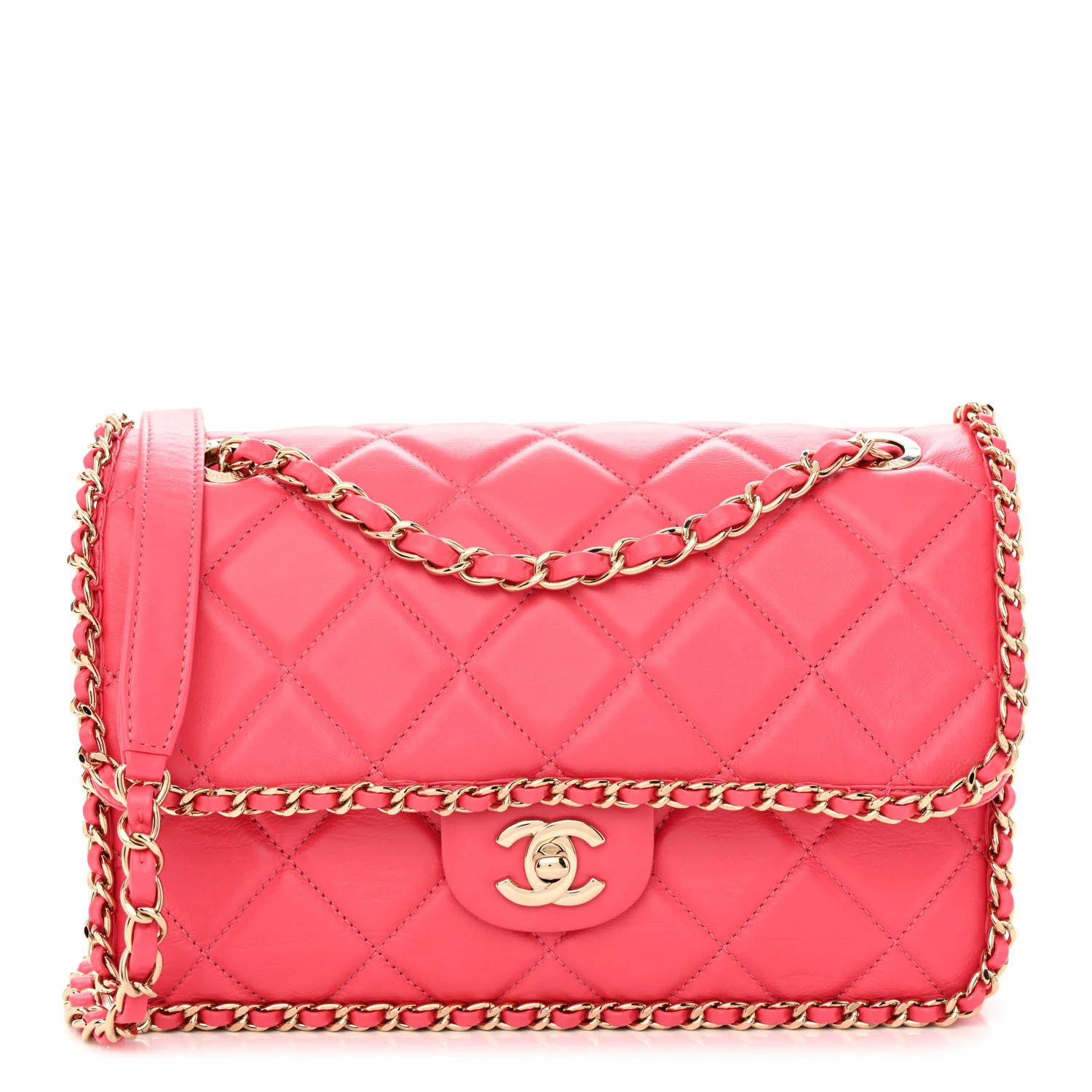 Lambskin Calfskin Medium Chain All Over Flap Pink | FASHIONPHILE (US)