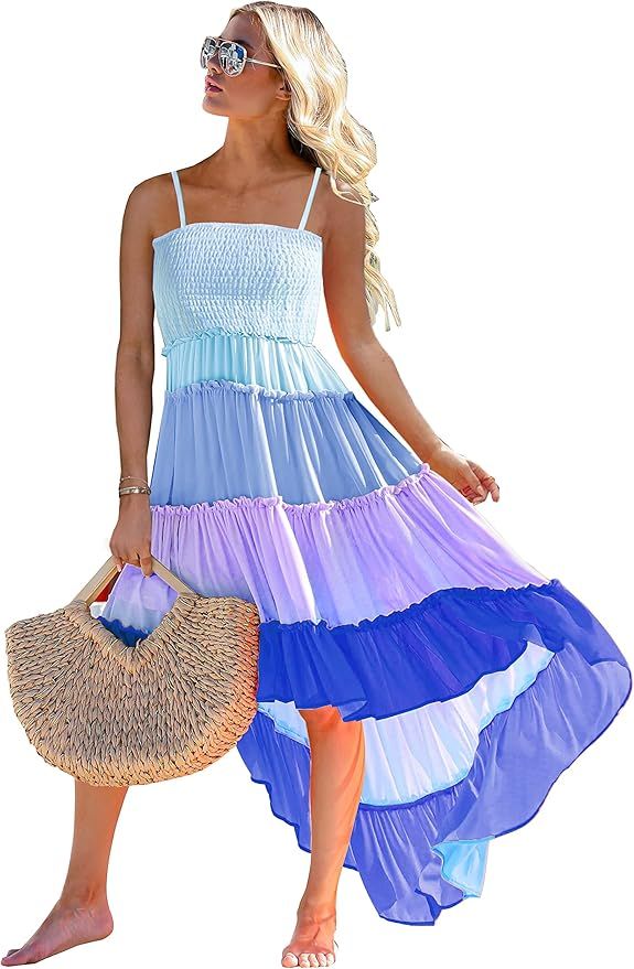 SAUKOLE Women's Summer Sleeveless Strapless Ruffle Off The Shoulder Swing Cocktail Party Dress | Amazon (US)