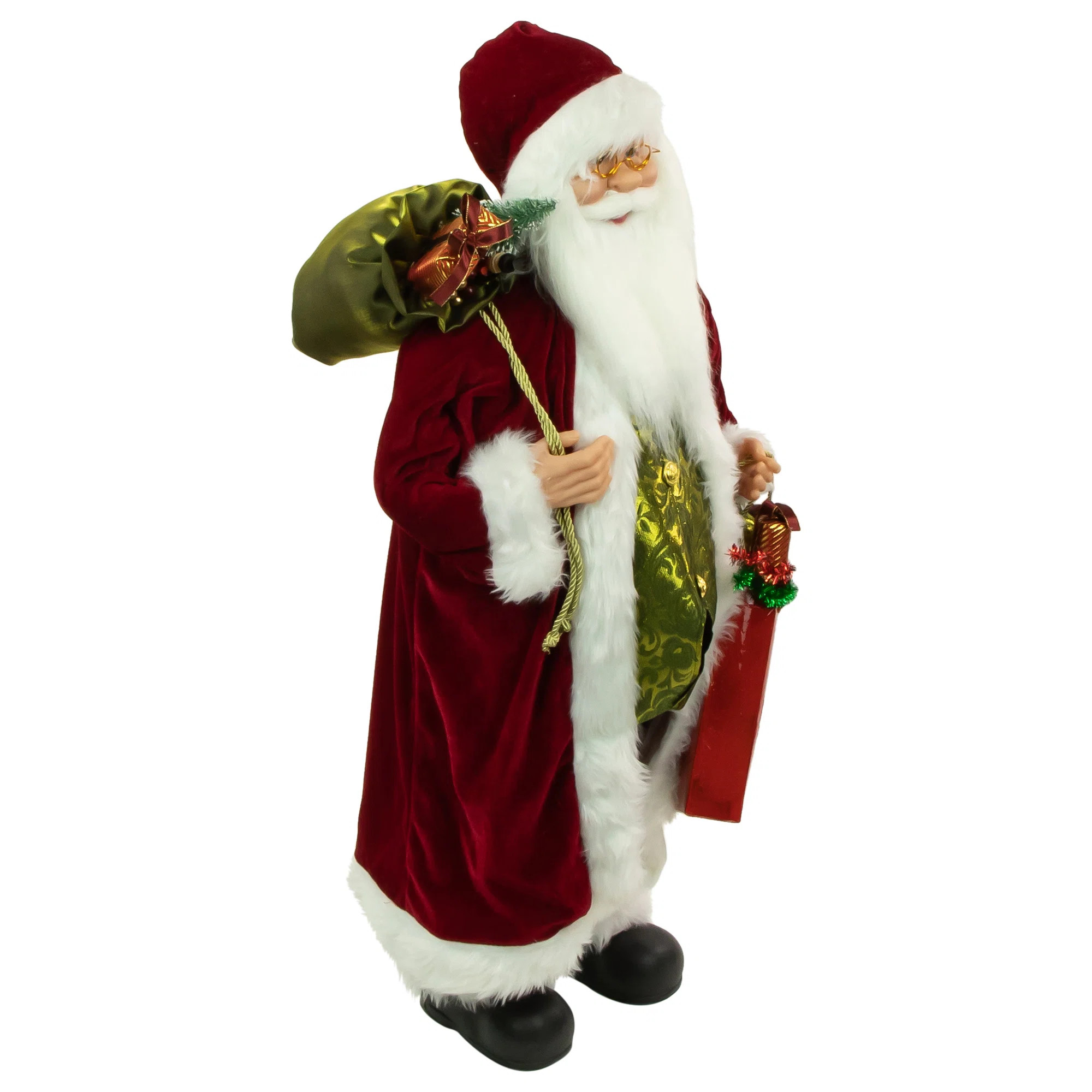 Poinsettia Santa Claus with Gift Bag Christmas Figure | Wayfair North America