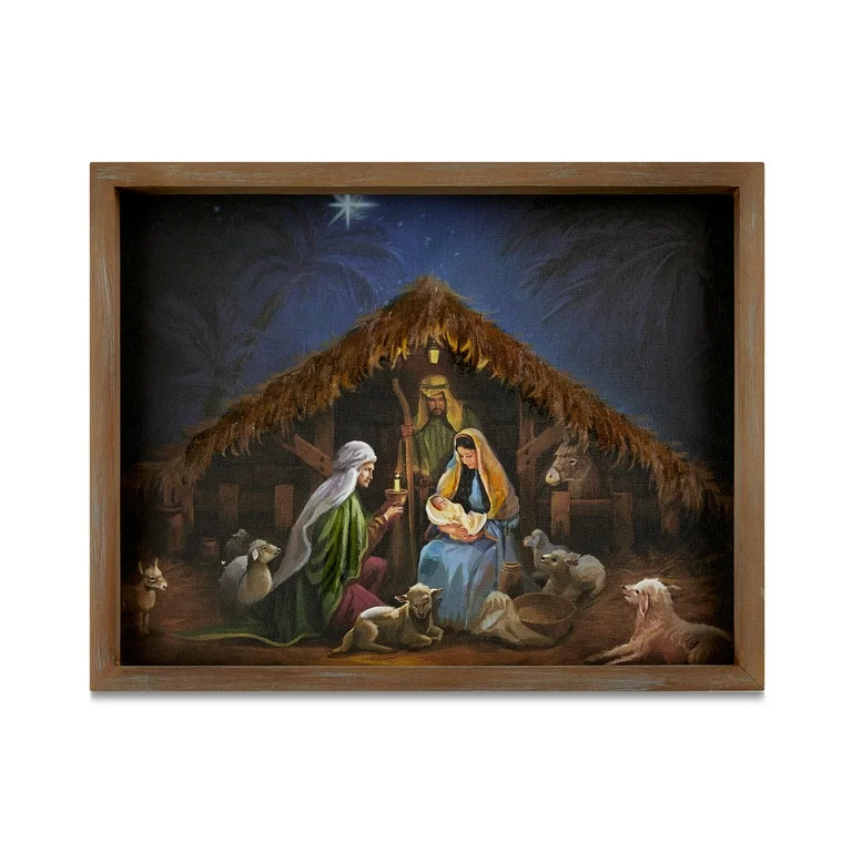 Gathering in the Nativity Reclaimed Wood Framed Embellished Canvas Print Christmas Wall Art, 14 i... | Walmart (US)