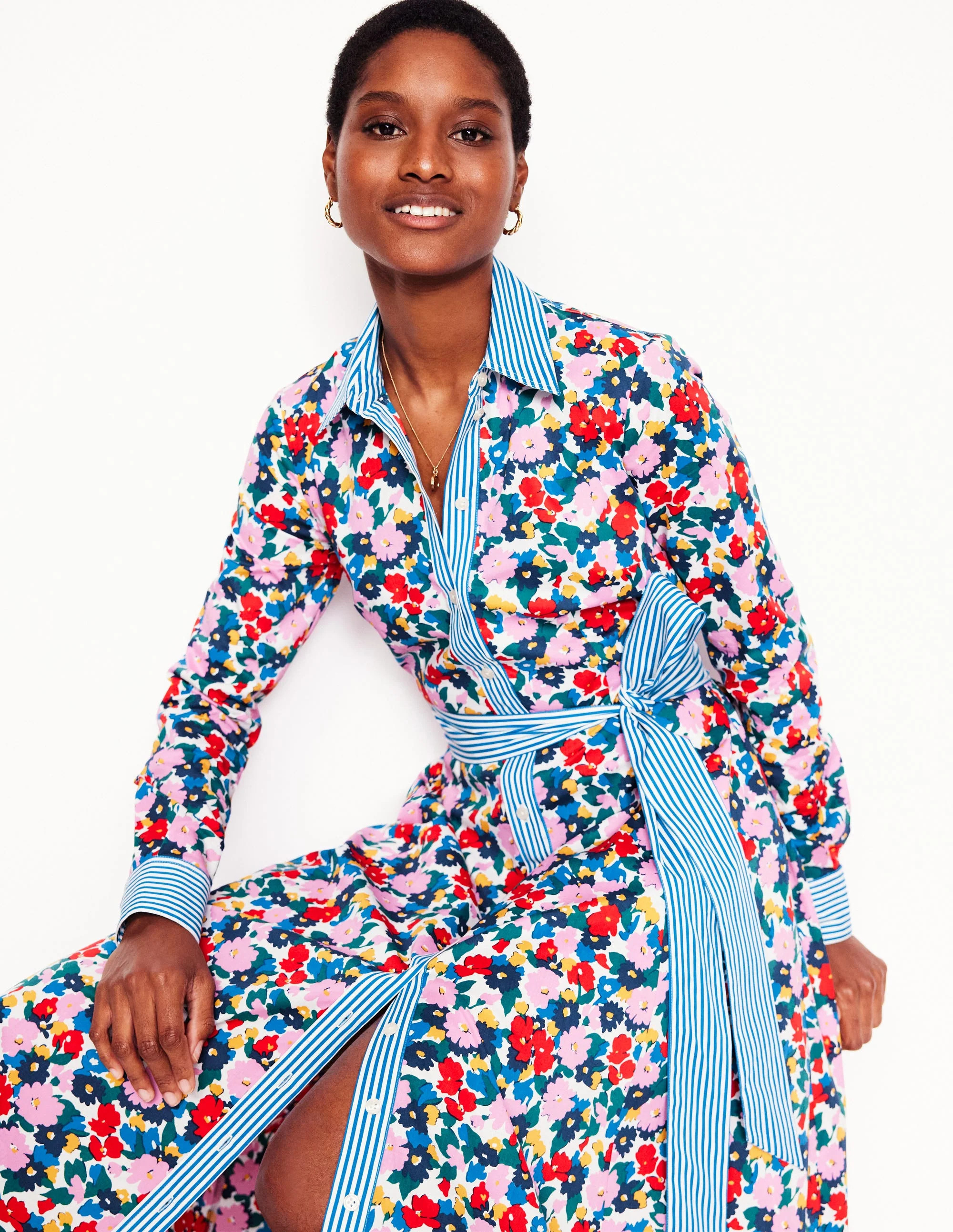 Amy Cotton Midi Shirt Dress-Multi, Painterly Meadow | Boden (US)