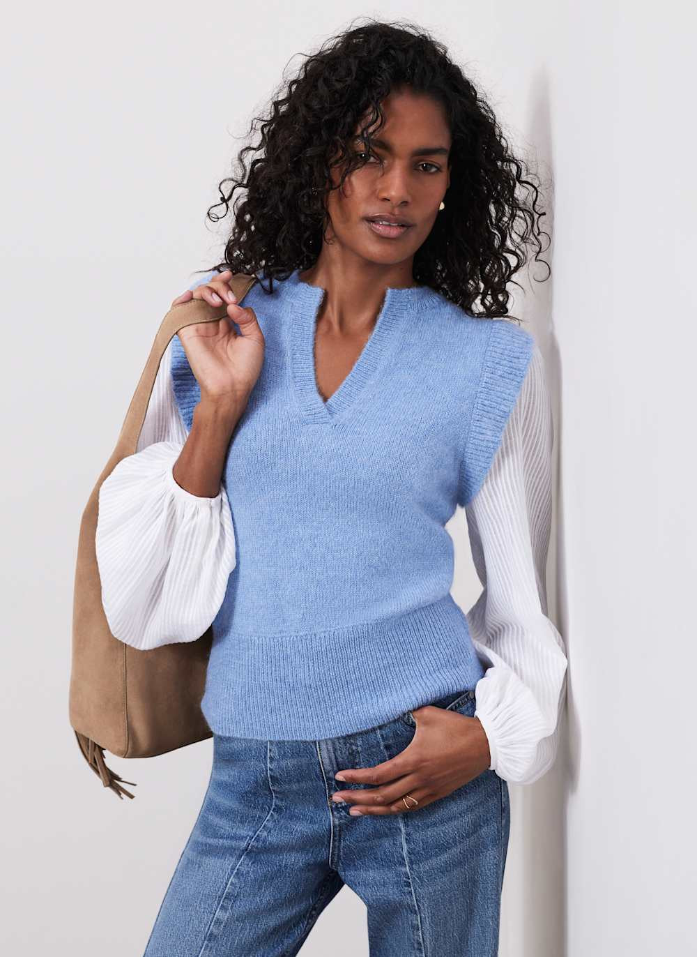 Blue Wool Blend Layered Knit Jumper | Mint Velvet