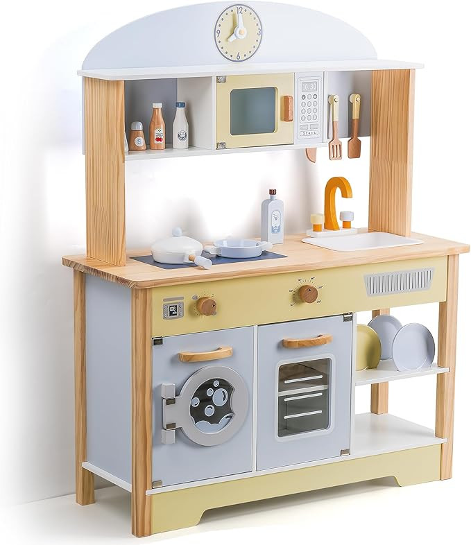 Kitchen Playset for Kids Ages 3-8, Wooden Pretend Play Kitchen with Cooking Accessories, Dimensio... | Amazon (US)
