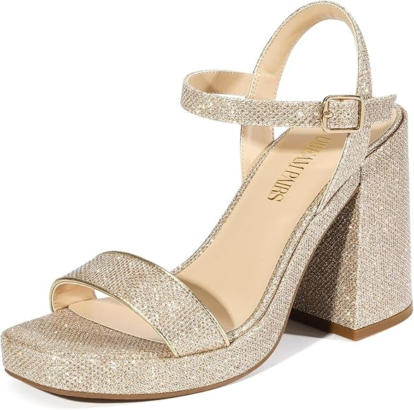DREAM PAIRS Heels for Women Block Chunky Platform High Heels Open Toe GISELLE Fashion Wedding Par... | Amazon (US)