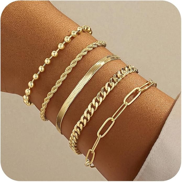 Gold Bracelets for Women,Dainty Bracelets Set for Women Trendy, Gold Bracelets Stack With Beaded,... | Amazon (US)