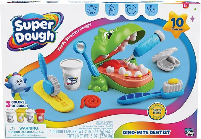 Super Dough Dino-Mite Dentist Playset for Kids – Fun Pretend Dentist Kit with Tools, Stretchy D... | Amazon (US)