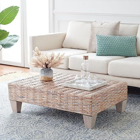SAFAVIEH Home Collection Leary Coastal Natural White Wash Coffee Table | Amazon (US)