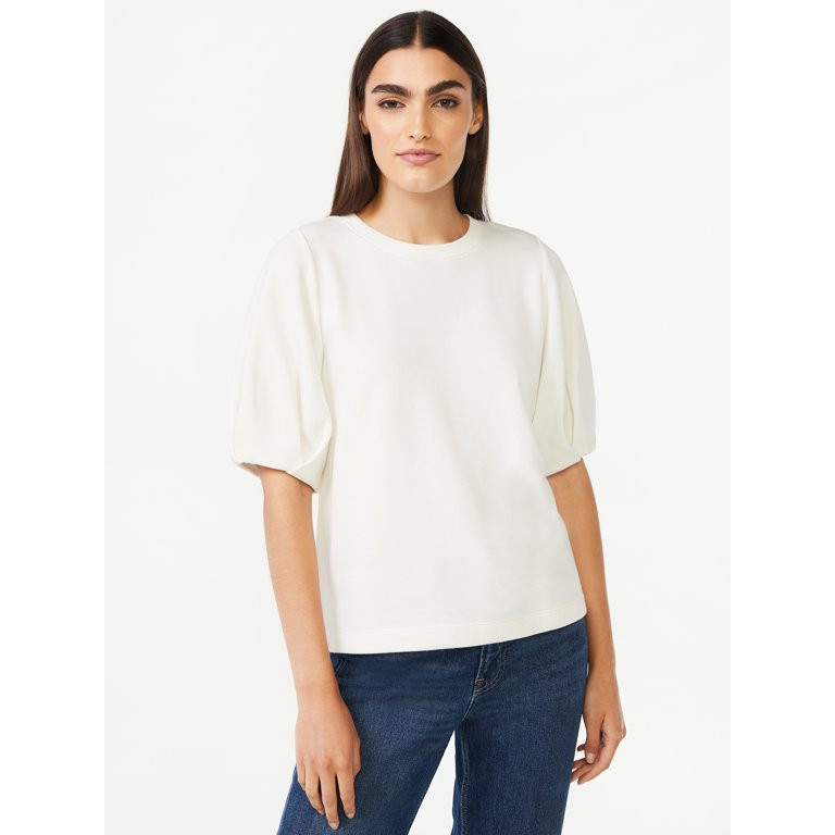 Free Assembly Women's Pleat Sleeve Crewneck Top - Walmart.com | Walmart (US)