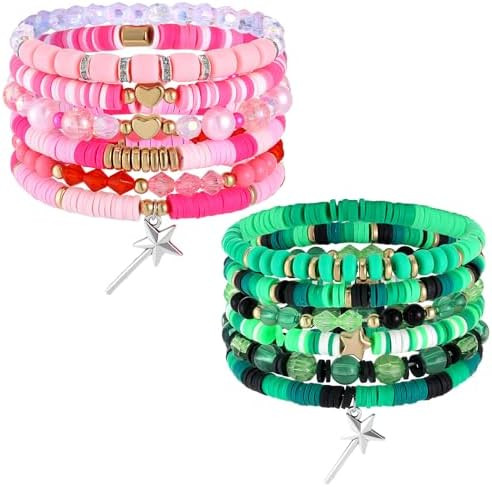 12 Pcs Green and Pink Friendship Matching Witch Bracelets Stackable Beaded Bracelets Women Couple... | Amazon (US)