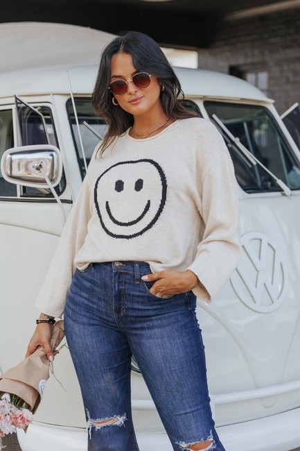 Happier Than Ever Smiley Face Sweater | Magnolia Boutique