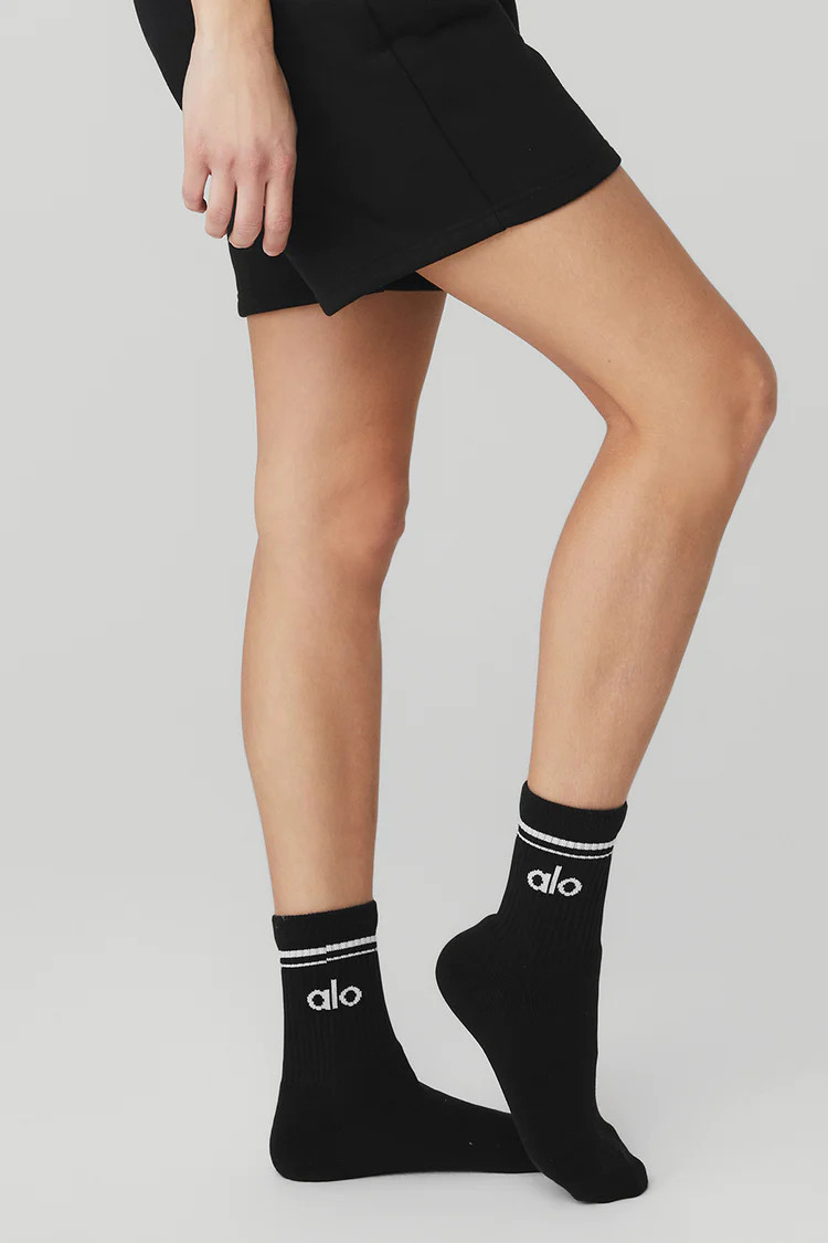 Unisex Half-Crew Throwback Sock - White/Black | Alo Yoga