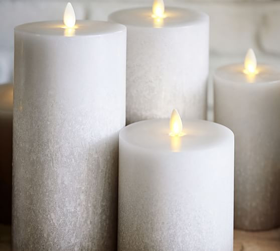 Premium Flickering Flameless Wax Pillar Candles - Salt Washed | Pottery Barn (US)