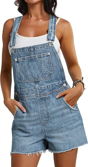 Women Denim Overall Shorts, Summer Adjustable Bib Romper | Amazon (US)