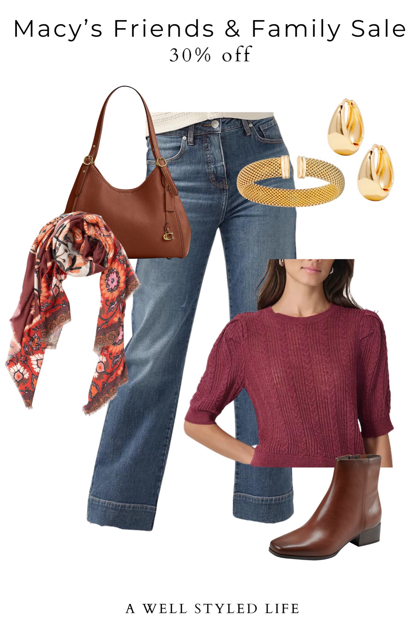 Fall Outfit Inspiration

All pieces from Macy's, and on sale for 30% off during their Friends & Family Sale.ir

Fashionover50 #fallfashion #falloutfit #LTKOver50Style #macy's #fallsweater #sweater #burgandy #widelegdenim #designeronsale 

#LTKSaleAlert #LTKOver40 #LTKStyleTip