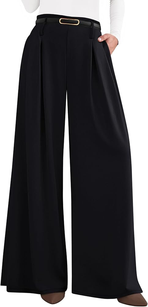 PRETTYGARDEN Womens Fall Wide Leg Trousers 2025 High Elastic Waist Loose Pleated Long Flowy Palaz... | Amazon (US)