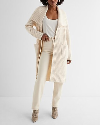 Ribbed Oversized Collar Duster Cardigan | Express