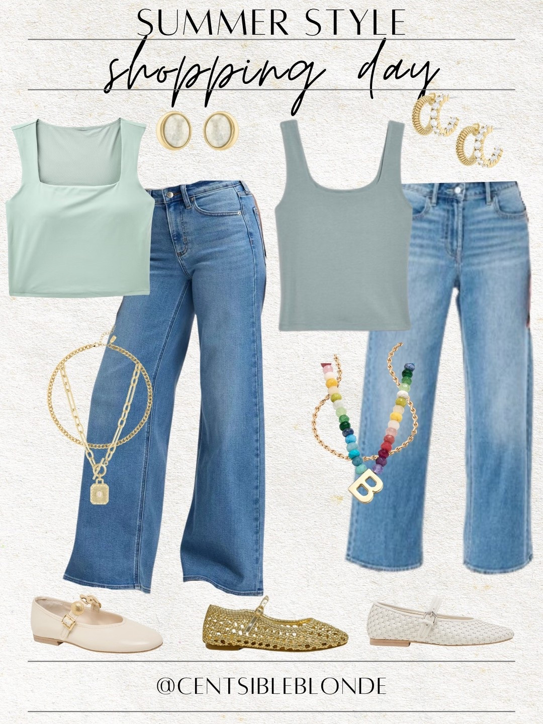 summer style, summer outfit, Blue jeans, gold necklaces, Mary Jane flats, gold flats, ivory flats, work flats, gold earrings, layered necklaces, sleeveless top, light denim, sage top, weekend outfit, summer outfit, shopping outfit, shopping day, target jeans, old navy jeans, initial necklace 

#LTKShoeCrush #LTKMidsize #LTKFindsUnder50