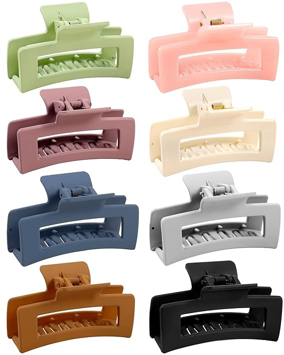 8pcs Hair Clips Set, Non-slip Hair Claw Clips 3.5 in. Acrylic Banana Rectangle Claw Clips Matte H... | Amazon (US)