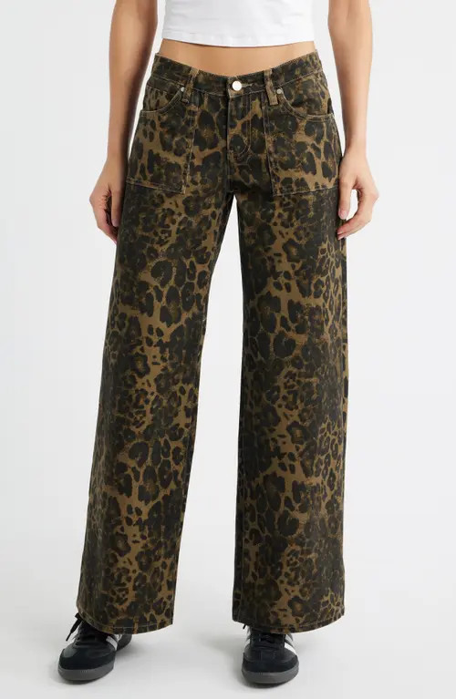 PTCL Low Rise Wide Leg Jeans in Leopard at Nordstrom, Size 29 | Nordstrom