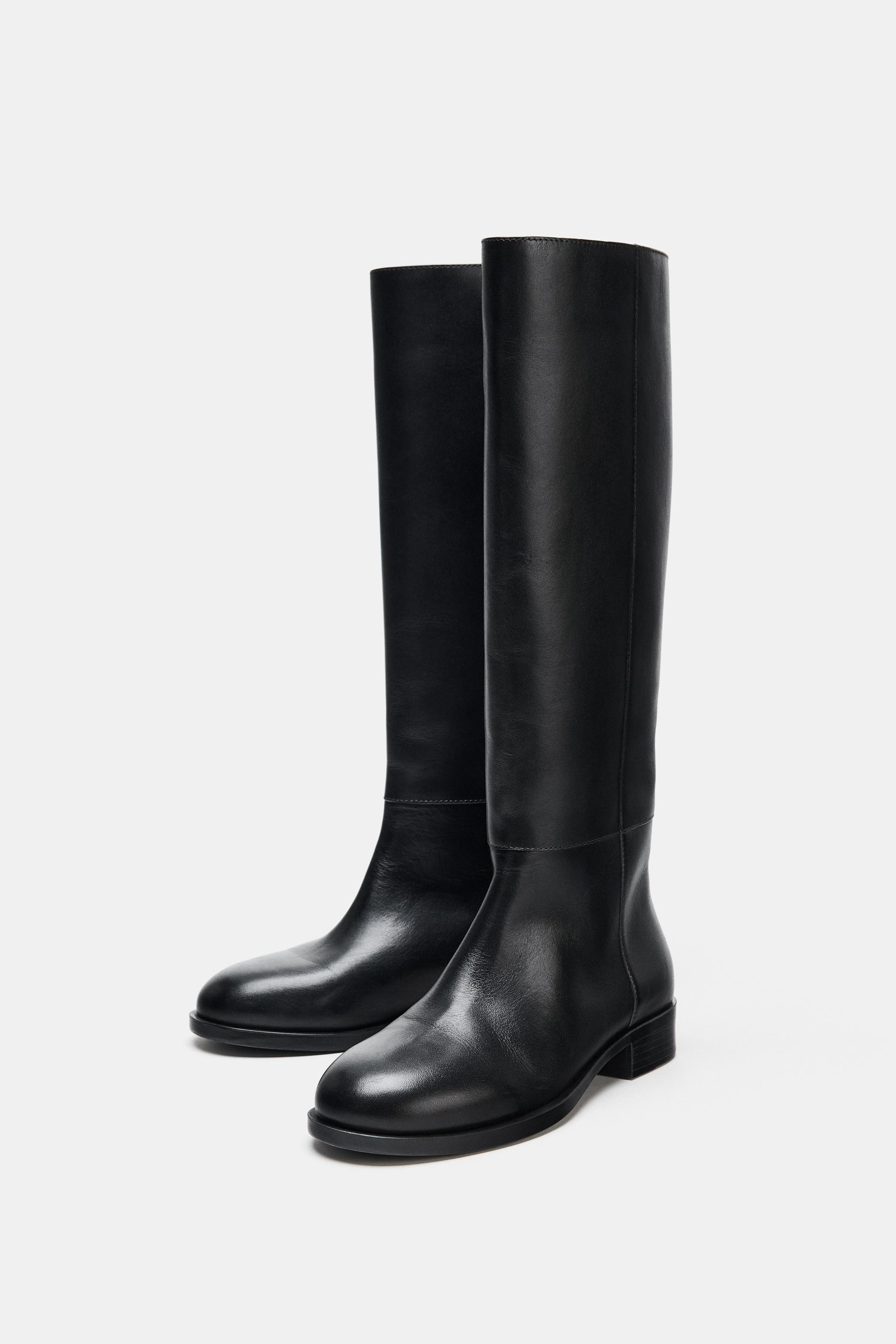 LOW HEEL LEATHER BOOTS | Zara US