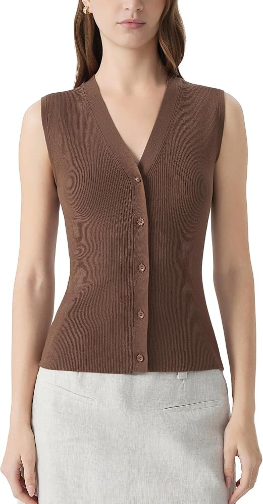 SUUKSESS Women Button Down Vest Tops Summer V Neck Sleeveless Tank Tops Business Casual Sweater V... | Amazon (US)