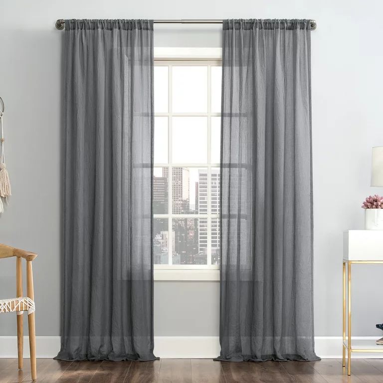 Mainstays Linen Textured Semi-Sheer Rod Pocket Curtain Panel, Gray, 50x84 | Walmart (US)