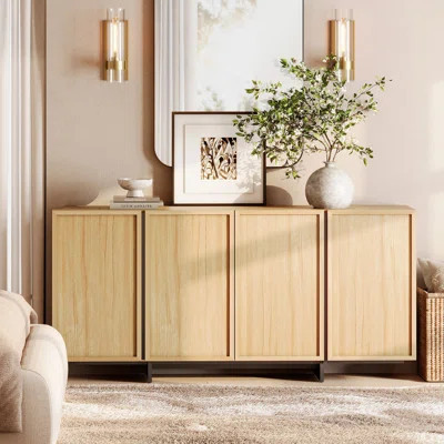 Maisonet Modern TV Stand For Tvs Up To 75", Wooden Entertainment Center TV Console With 4 Door Closed Storage And T-Shaped Wood Legs, Media Console Ca | Wayfair North America