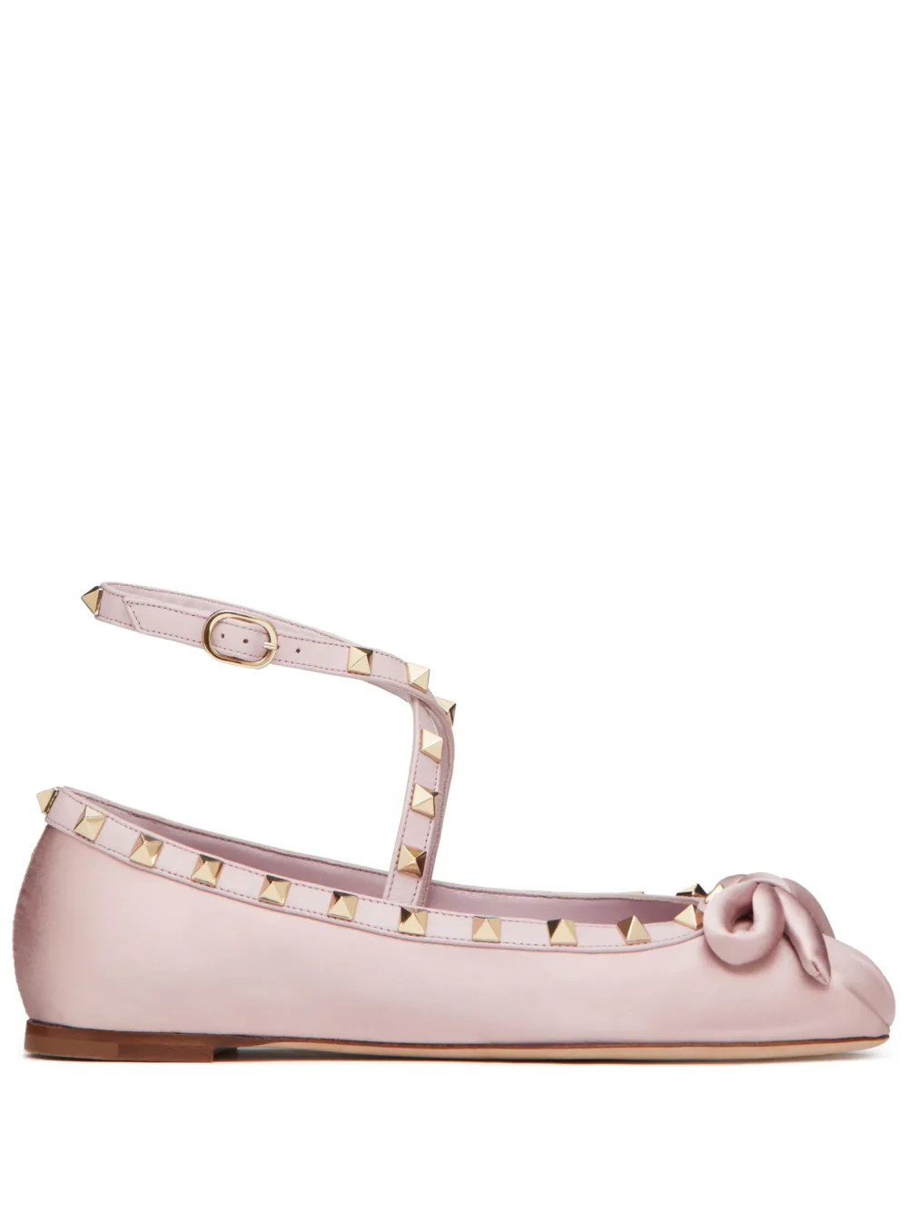 Valentino Garavani Rockstud satin ballerina shoes - Pink | Farfetch Global