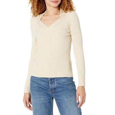 Women Sweater Sweetheart Neckline Long Sleeve Fitted Knit Sweater Tops Apricot XXL | Target