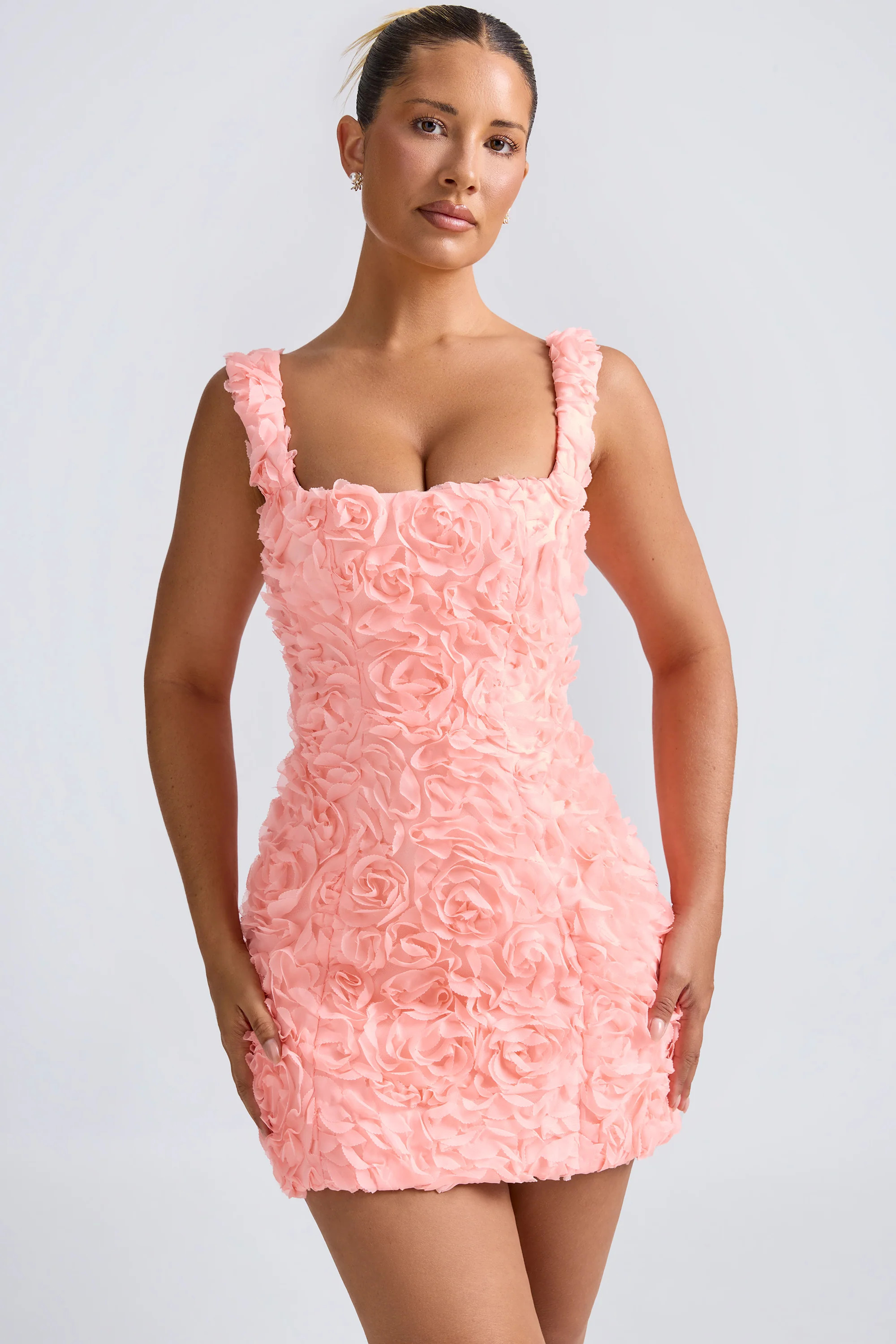 Floral-Appliqué Corset Mini Dress in Coral | Oh Polly