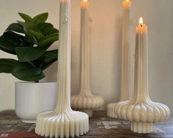 Swan Ribbed Candle, Gradient Striped Taper Candle, Soywax Beeswax, Wedding Candle, Handmade Gift,... | Etsy (US)