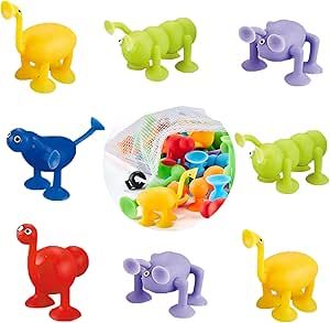 Baby Suction Cup Toys, 9 Pieces Animal Sucker Toys, Soft Silicone Stress Realease Sensory Suction... | Amazon (US)