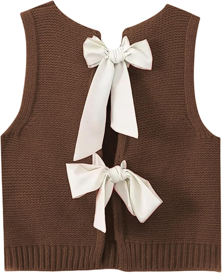 Lianlive Sweater Vest Top for Women Casual Crop Knit Cardigan Vest Bow Tie Back Knit Tank Tops | Amazon (US)