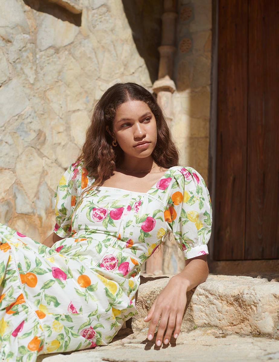 White Fruit Print Isla Midaxi Dress | Nobody's Child