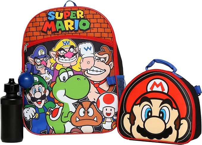 Nintendo Super Mario Bros. Backpack Set for Boys & Girls, Kids 16" School Bag with Front Zip Pock... | Amazon (US)