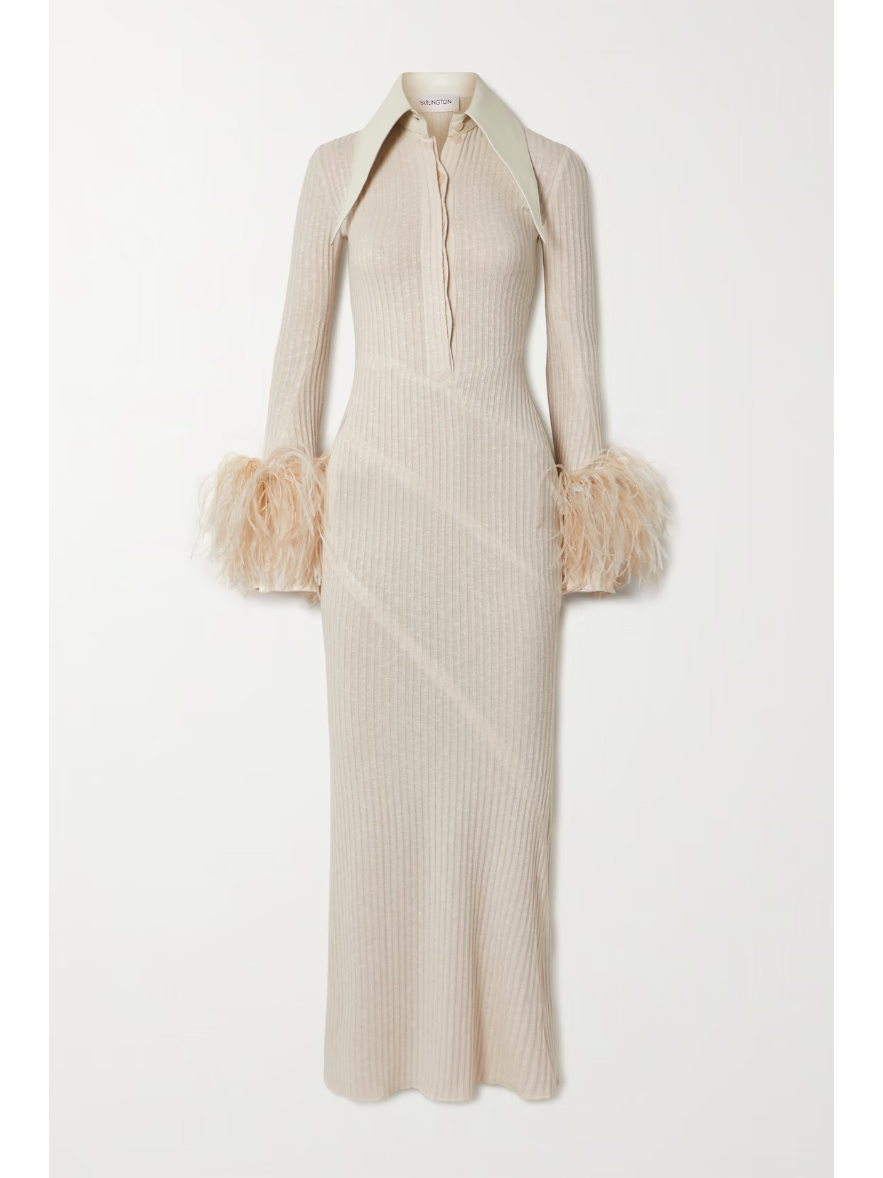 16ARLINGTON - Dana Boa Leather And Feather-trimmed Ribbed-knit Maxi Dress - Cream | NET-A-PORTER (UK & EU)
