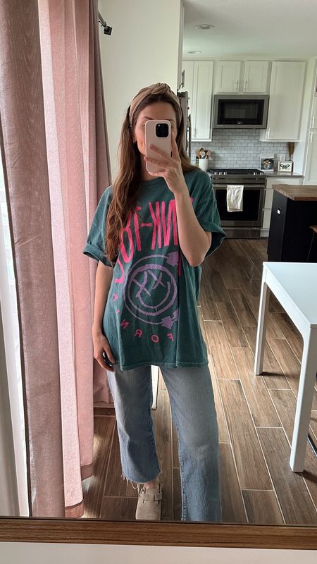 wearing a s/m in shirt, comfy oversized fit! Also wore when I was pregnant last summer! 
Jeans are tts, love this style 
Headband is old Anthropologie 

Spring outfit, mom outfit, postpartum 

#LTKSeasonal