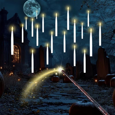 Joyfy 20Pcs Halloween Magic Floating Candles with Wand Set, Flickering Light Hanging Flameless LED Candles with 2 Light Mode for Halloween Party Decor | Target