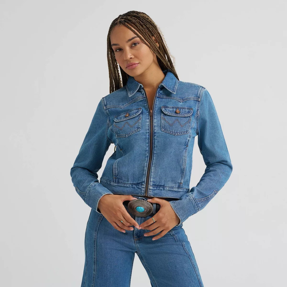 Wrangler Women's Fitted Denim Zip-up Jacket - Forever Wash L | Target