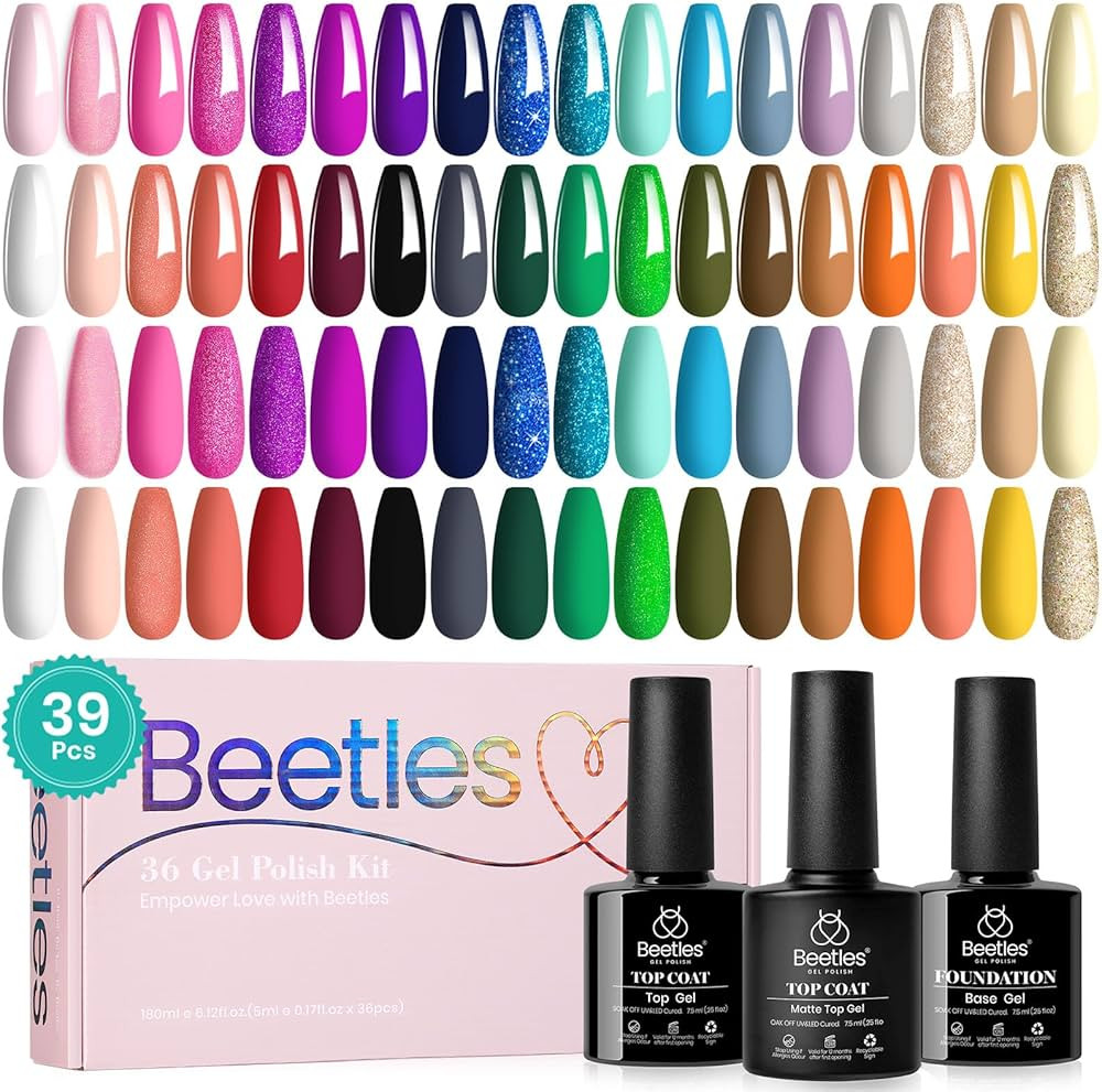 beetles Gel Polish Set 36 Colors Free Journey Collection Pastel Bright Glitter Green Blue Gel Nai... | Amazon (US)