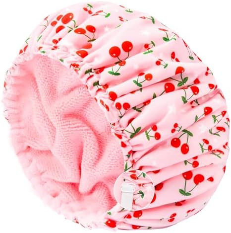 Shower Cap for Women Terry Lined Bath Cap Large Reusable Waterproof Elastic Band Pink Shower Caps... | Amazon (US)